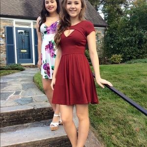 Red, cutout neck formal dress